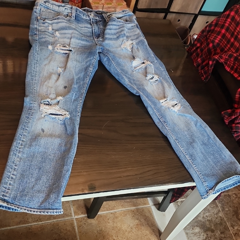 BKE Light Blue Distressed Jake Straight Leg Jeans 36x30